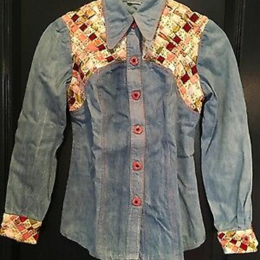 Vintage Designer RARE Denim Long Sleeve Blouse -